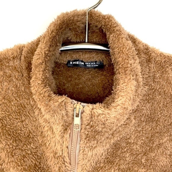 SHEIN | Women’s Tan / Brown SHEIN Chunky Fleece Full Zip Collared Sweatshirt - Picture 6 of 9